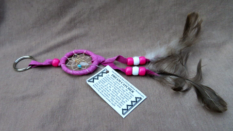 Navajo Handmade Small Size Pink Leather Dream Catcher Keychain  M379