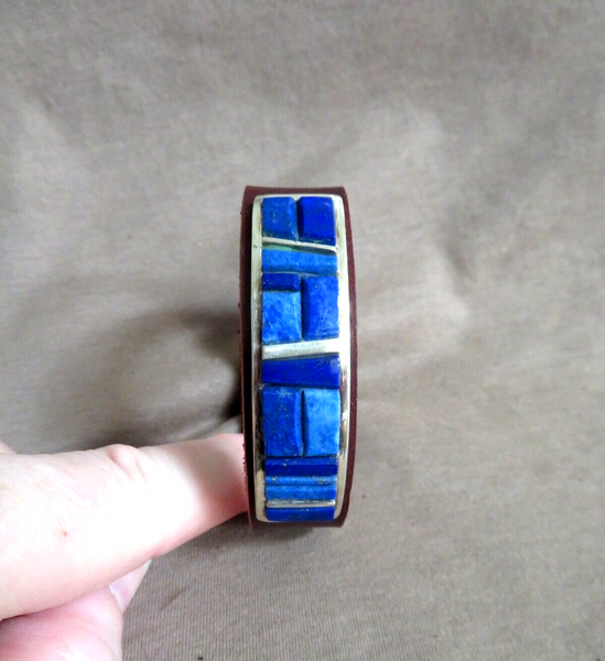 Navajo Lapis w/ Sterling Leather Adjustable Bracelet by
