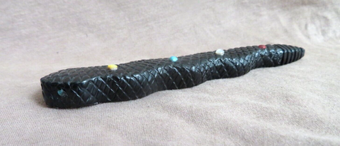 Native American Large Zuni Jet Rattlesnake Fetish by Jonathan Shack - C4102