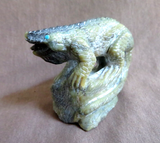 Native Zuni Serpentine Lizard on Rock Fetish Carving by Derrick Kaamasee C4422