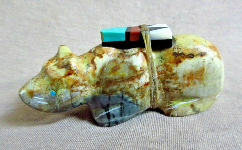 Native Zuni Picasso Marble Bear W Inlay Bundle Fetish by Steven Natachu - C3413