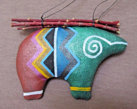 Native Navajo Handmade Soft Sculpture Bear Ornament by Peter Ray James  M0107