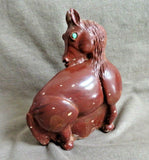 Native Zuni Sacred Pipestone XL  Turning Horse Fetish by Georgette Booqua C3767