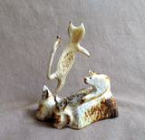 Zuni Antler Cat Family Friendship Circle Fetish Carving by Ruben Najera C4522