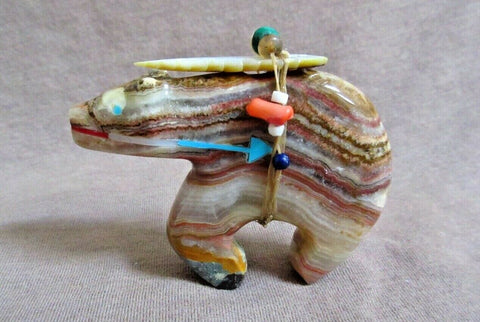 Native Zuni Banded Onyx Bear w heartline Fetish by Fernando Laiwakete C3015
