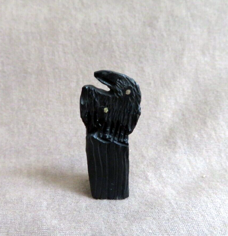 Native Zuni MINI Jet Raven on Rock Fetish Carving by Rochelle Quam  C4273
