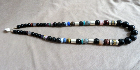 Navajo Sterling Silver & Black Onyx 27" Necklace by Tommy & Rosita Singer JN481