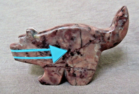 Zuni Gorgeous Rhodochrosite Bobcat w Heartlnes Fetish by Bernard Laiwakete C2844