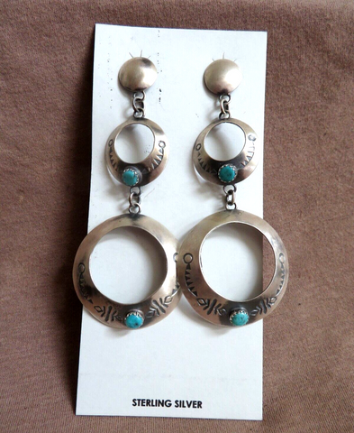 Navajo XL Sterling & Turquoise Hoop Post Earrings by Gabrielle Yazzie JE665