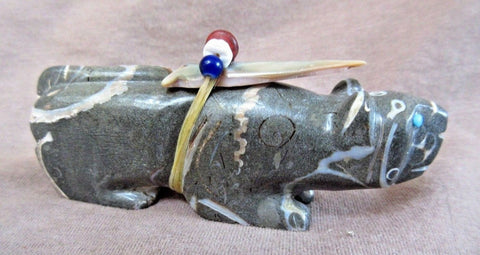 Native Zuni Fossilized Shell Mountain Lion w/ Bundle by Michael LaWeka  - C2174