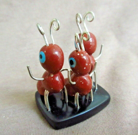 Native Zuni Pipestone Three Ant Family Fetish by Danny Booqua - C3164