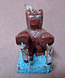Zuni Large Red Marble Bear w/ Feathers and Sunface Fetish by Donovan Dewa C1381