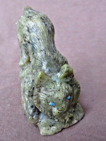 Zuni Amazing Serpentine Bobcat on Rock Fetish by Wilfred Cheama C1224