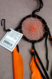 Native Navajo Handmade Medium Size Orange & Black Leather Dream Catcher  M0371