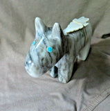 Native Zuni X Large White & Black Marble Horse Carving Fetish by Al Lewis C3728