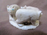 Native Zuni Museum Quality Antler Bear Family Ring Fetish by Maxx Laate  - C1754
