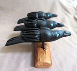 Native Zuni Extra Large Wood Raven Trio Carving Fetish by Al Lewis C4444