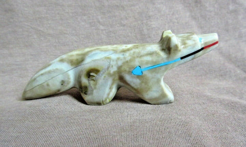 Native Zuni Jasper Wolf Fetish w Heartline by Donovan Laiwakete C3549