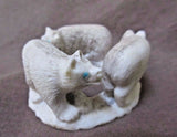 Native Zuni Museum Quality Antler Bear Family Ring Fetish by Maxx Laate  - C1754