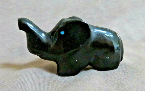 Native Zuni Black Marble Lucky Elephant Fetish Carving by Calvert Bowannie C3911
