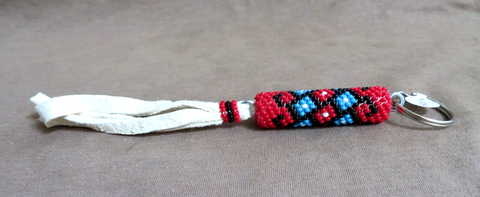 Native Zuni Made Multi-color Beaded Keychain with Fringe M360