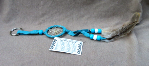 Navajo Handmade Small Size Turquoise Leather Dream Catcher Keychain  M384