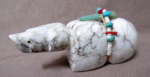 Zuni White Marble Bear w/ Bundle Fetish by Ed Lementino - C0372
