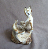 Zuni Antler Cat Family Friendship Circle Fetish Carving by Ruben Najera C4522