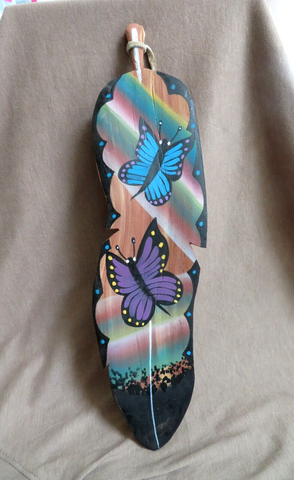 Zuni Acrylic on Wood Feather Painting -   Butterflies by Eldred Sanchez  HP93