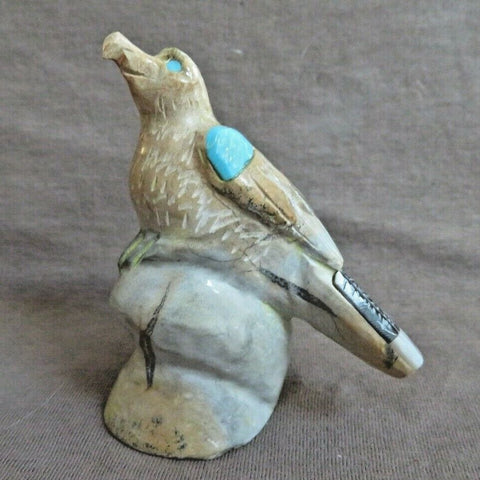 Native Zuni Zuni Rock & Turquoise Eagle carving fetish by Freddie Leekya C3609