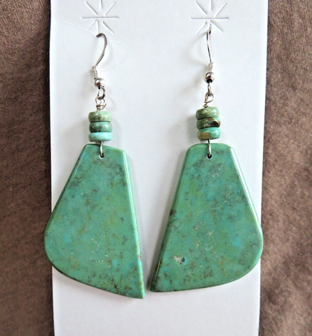 Santo Domingo Green Turquoise & Heishi Slab Hook Earrings by Lupe Lovato JE697
