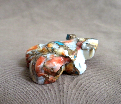 Zuni Spiny Oyster, Turquoise, & Copper Frog Carving by Kenric Laiwakete C4726