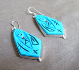 Zuni Calming Turquoise Corn Maiden Fetish Earrings by Valerie Comosona JE672