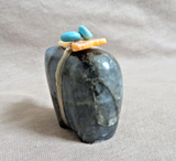 Native Zuni Labradorite Bear w Bundle Fetish by Leland Boone & Daphne Quam C4850