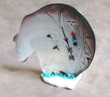 Zuni Mother of Pearl 2 Sided Bear Maiden Fetish Carving by Gloria Chattin C4704