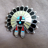 Zuni Silver & Multi-stone Sunface Kachina Pin Pendant by A. Unkestine JP290
