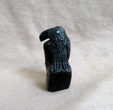 Native Zuni Jet Raven on Rock Fetish Carving by Rochelle Quam  C4811