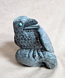 Native Zuni XL Grey Marble Raven on Branch Carving by Derrick Kaamasee C4972