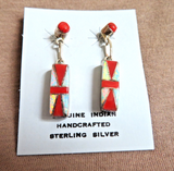 Zuni Inlay Coral & White Opal & Sterling Necklace & Earrings by J Lucio JN561