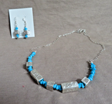 Navajo Turquoise & Sterling Beads 18" Necklace & earrings by Larry Curley JN560