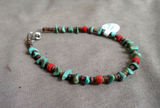 Native Santo Domingo Turquoise, Coral Heishi 8" Bracelet by Irene Lovato JB282