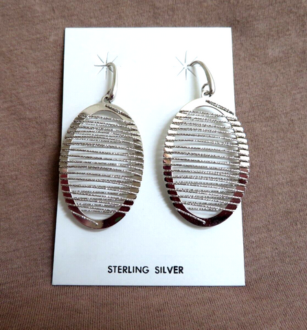 Native Navajo Sterling Silver Wire Wrapped Oval Dangle Hook Earrings JE680