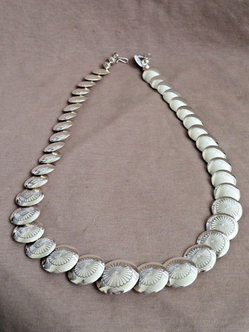 Navajo Sterling Silver Graduated Saucer Bead 22.5" Necklace  - Ina Nez JN498