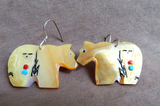 Native Zuni Mother of Pearl Bear & Corn Maiden Earrings by Gloria Chattin JE676