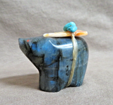 Native Zuni Labradorite Bear w Bundle Fetish by Leland Boone & Daphne Quam C4850