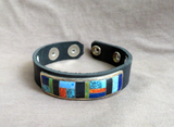Navajo Multi-stone w/ Sterling Leather Adjustable Bracelet by E Yazzie - JB286