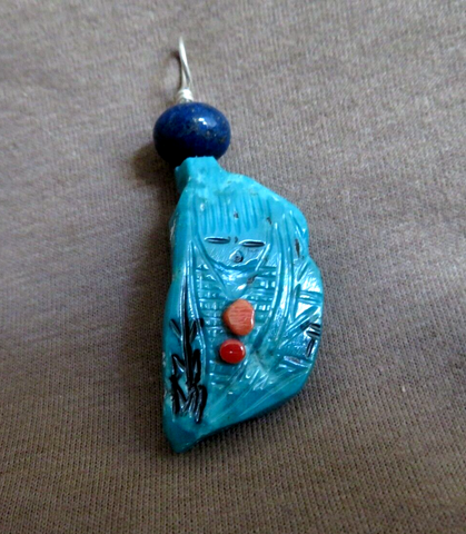 Native Zuni Turquoise Corn Maiden & Eagle Pendant by Gloria Chattin JP289