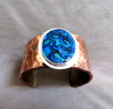 Native Navajo Copper and Abalone Chunky Cuff Bracelet by J Monnereau JB278