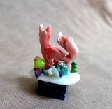 Zuni Mini Coral Christmas Cat w Presents Fetish Carving by Ruben Najera C4740