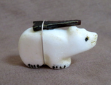 Zuni White Marble Bear w/ Sunface & Bundle Fetish Carving by Darrin Boone  C4679